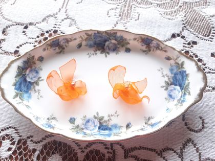 Flower earrings - orange organza Handmade